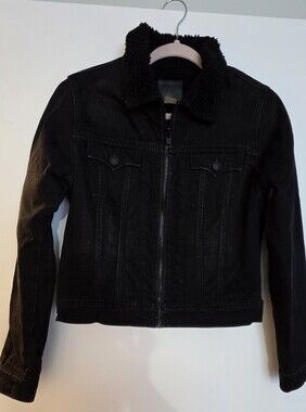 VTG 2015 True Religion Black Denim Sherpa Trucker Jacket Size M